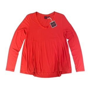 Kaari Blue Long Sleeve Satin Trim Swing Top